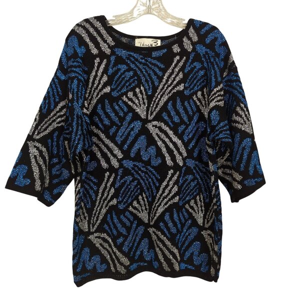 The Glory 3 by Gloria Furman Sweaters - The Glory 3 by Gloria Furman Vintage metallic blue silver sweater 3/4" sleeves M